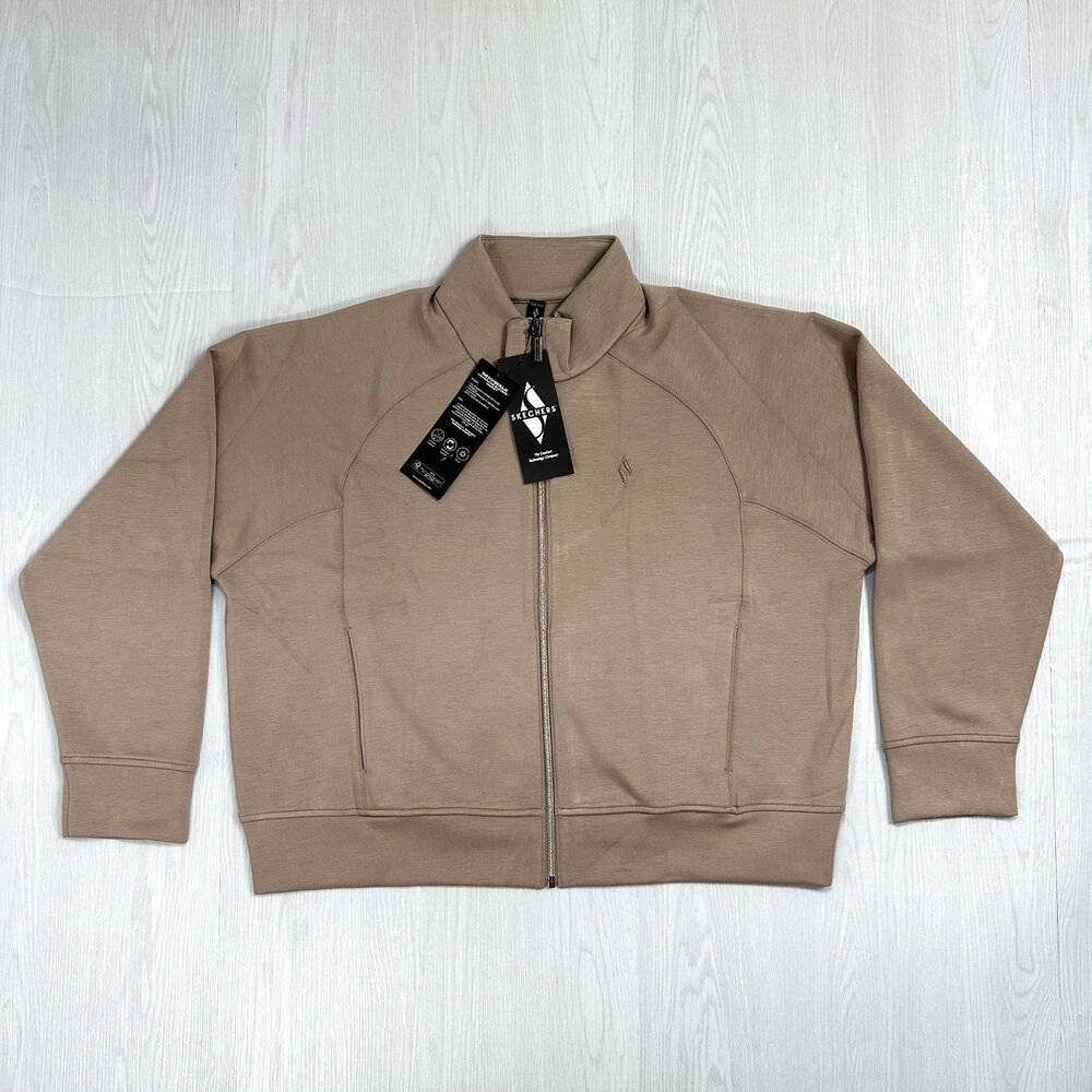 SKECHERS Go Walk SkechLuxe Elevate Jacket Womens XL Beige Taupe Full Zip NWT